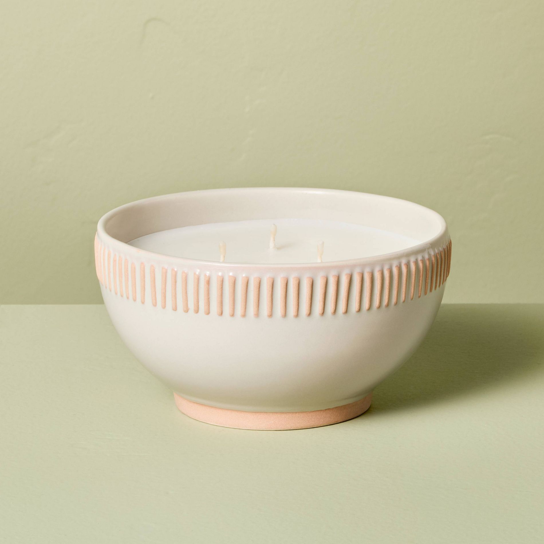 3-Wick Rim Stripe Ceramic Citronella Scented Bowl Candle 12oz Cream - Hearth & Hand™ with Magnolia