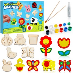 Joyfy 12-Piece Wooden Magnet Painting Kit for Kids Age 3+, Creativity Arts & Crafts, Decorate Your Own Painting Gift for Birthday, Party Favors - 1 of 4