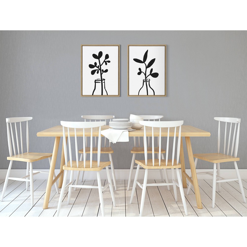 Photos - Other Decoration 18" x 24" 2pc Sylvie Modern Botanical Framed Canvas Set by the Creative Bunch Studio Natural - Kate & Laurel All Things Deco