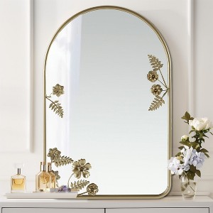 Wooakway 30" x 20" Vintage Arched Floor Mirror Ornate Antique Bronze Metal Frame - 1 of 4