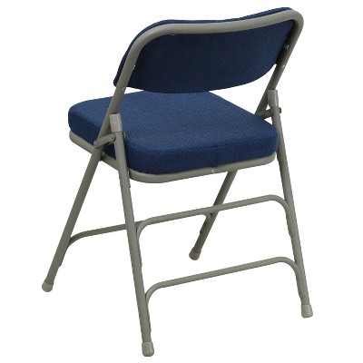 Navy Fabric and Gray Metal Folding Chairs, Set of 2