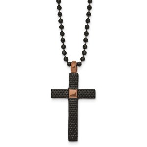 Black Bow Jewelry Black & Brown Plated Stainless Steel Textured Cross Necklace, 24 Inch - 1 of 3