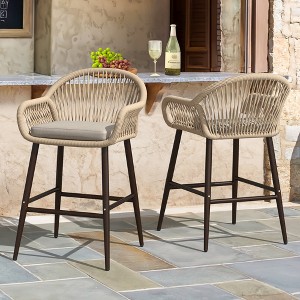 Arceso Outdoor Bar Stools Set of 2, 26.8" H Rattan Outdoor Counter Height Bar Stools, Woven Rope Backrest with Aluminum Legs - 1 of 4