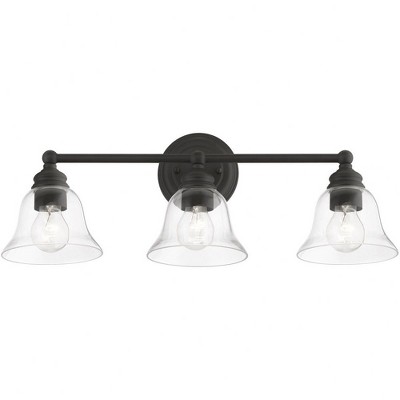 Moreland Black Steel 3-Light Vanity with Hand-Blown Clear Glass