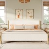 KTMBDW Wood Bed Frame with Upholstered Headboard Wooden Platform with Silent Slat Support Mattress Foundation No Box Spring Needed, White - 2 of 4