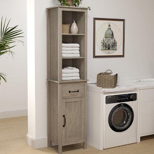 Tall Narrow Bathroom Storage Cabinet, Freestanding Thin Bathroom Cabinet for Small Spaces, Modern Bathroom Storage Cabinets with Shelves and Drawer - 1 of 4