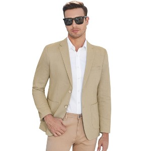Clearlove Men's Linen Cotton Blend Two-Button Unstructured Blazer with Patch Pockets Relaxed Fit Sport Coat Business - 1 of 4