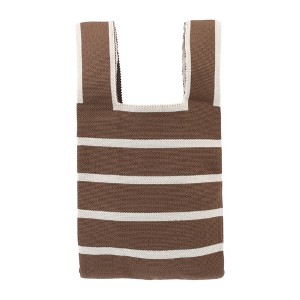 Unique Bargains Reusable Pinstripes Mesh Net Grocery Tote Bags Khaki Beige 14.17"x7.87" 1 Pc - 1 of 4