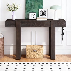 Luxystar Rustic Wood Console Table with Hidden Drawer and Side Power Outlet for Entryways, Living Rooms and Home Offices - 1 of 4