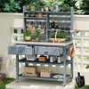 VYNXARIA K&K 64.9"H Outdoor Potting Bench with Lockable Wheels & Stainless Steel Top - Grey Blue - 3 of 4