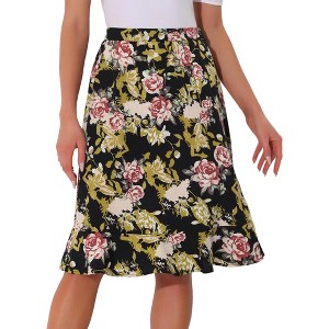 INSPIRE CHIC Women's Floral Ruffle Elastic High Waist Button Flowy Split Skirt - 1 of 4