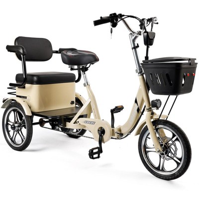 Topteng Electric Trike for Adult, Folding Three-Wheel E-Bike with Rear Seat and Thickened Tire