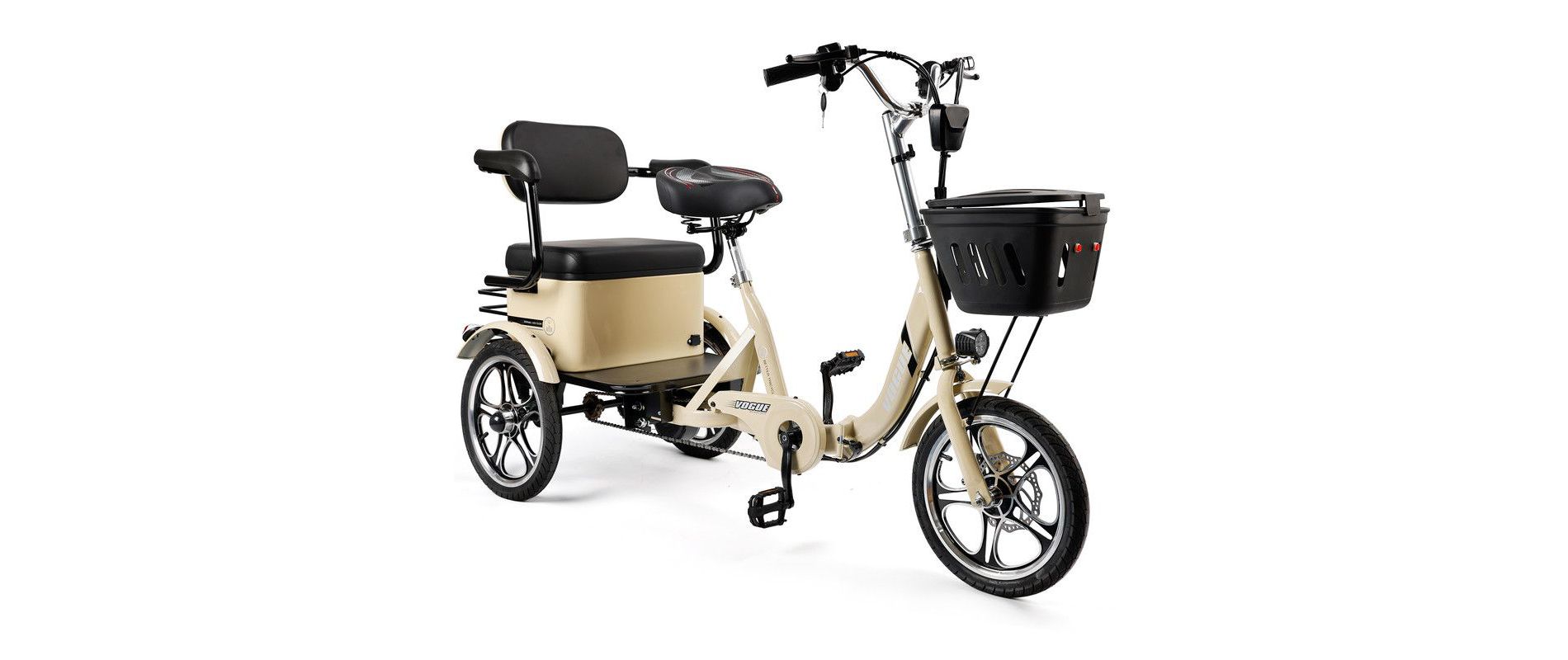 Topteng Electric Trike for Adult, Folding Three-Wheel E-Bike with Rear Seat and Thickened Tire - White