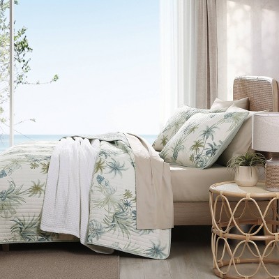 Serenity Palms Reversible Cotton Quilt Set, Full/Queen, Blue
