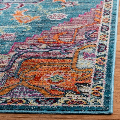 Teal and Rose Synthetic Oriental Runner Rug, 2'2" x 21'