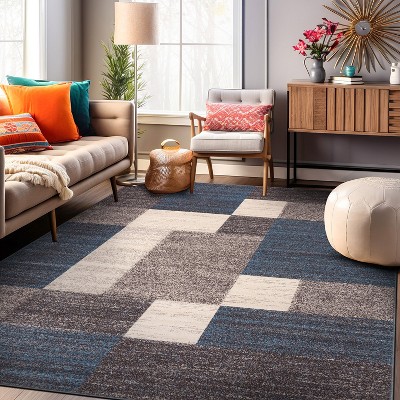 Blue Geometric Non-slip Synthetic 5' x 7' Area Rug