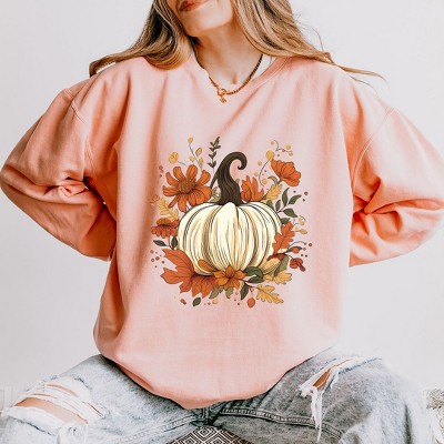 Simply Sage Market Women's Lightweight Garment Dyed Graphic Sweatshirt Fall Pumpkin Floral