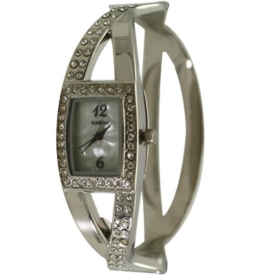 OLIVIA PRATT RHINESTONES AND PEARL TONE BANGLE WATCH