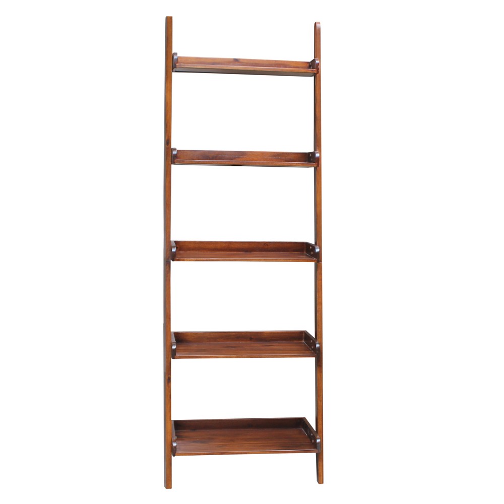 Photos - Garden & Outdoor Decoration 75.5" 5 Tier Solid Wood Leaning Bookshelf Espresso - International Concept