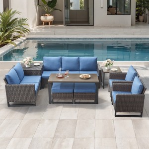 Belord 9 Pieces Outdoor Patio Furniture Sectioanl Set with Brown All Weather Wicker, L-Shaped Patio Sectional Set with Storage Deck Box - 1 of 4