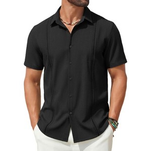 COOFANDY Mens Short Sleeve Shirt Casual Summer Beach Button Down Shirts Black S