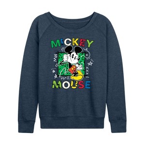 Women's - Disney - Mickey Mouse Scribble Lightweight French Terry Wide Neck Long Sleeve Shirt - 1 of 4