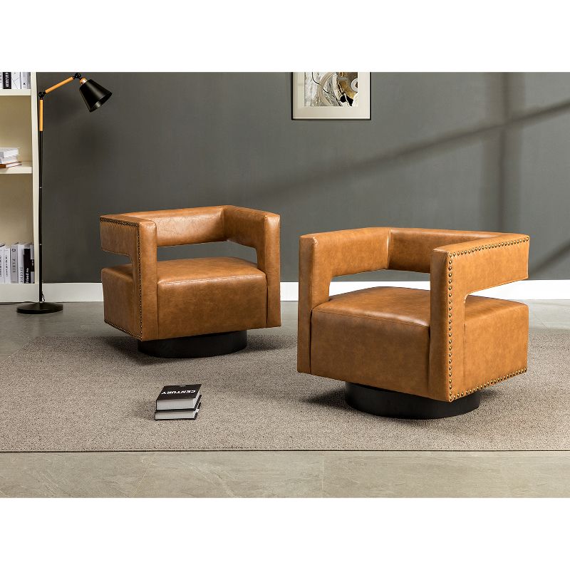 Set of 2 Francesca Comfy Swivel Barrel Chair for Bedroom with Nailhead Trim | ARTFUL LIVING DESIGN, 2 of 10