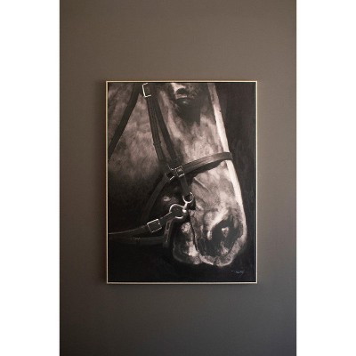 Black and White Horse Portrait Canvas – 48.5" Tall – by Kalalou