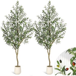 Artificial Olive Tree with Fruit, Fake Potted Topiary Tree with Dried Mos, Artificial Plants with Natural Wood Trunk for Home Office Decor - 1 of 4