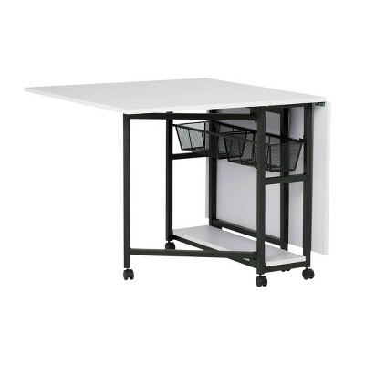 Charcoal & White Mobile Sewing Craft Table with Wire Storage