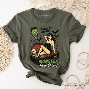 Monster Peep Show Pin-Up T-Shirt, Retro Horror Halloween Tee | OrnamentallyYou - 1 of 4