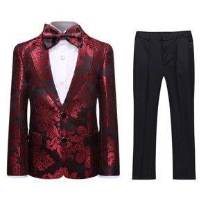 Cloudstyle Boys Tuxedo Suit Shiny Formal Dress 2 Pieces Suit Set Paisley Blazer Pants Sequin Shawl Collar - 1 of 4