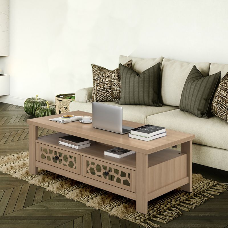 Costway Coffee Table with2 Drawers & Open Shelf Modern Rectangular Wood Living Room Table, 4 of 11