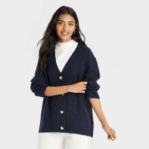 Women's Button-front Cardigan - A New Day™ Navy Blue Xxl : Target