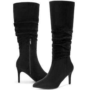 Allegra K Women's Pointed Toe Slouched Stiletto Heels Knee High Boots - 1 of 3