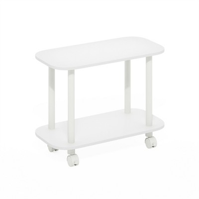 Furinno Turn-N-Tube Modern Oval End Table, Side Table with Casters, White/White