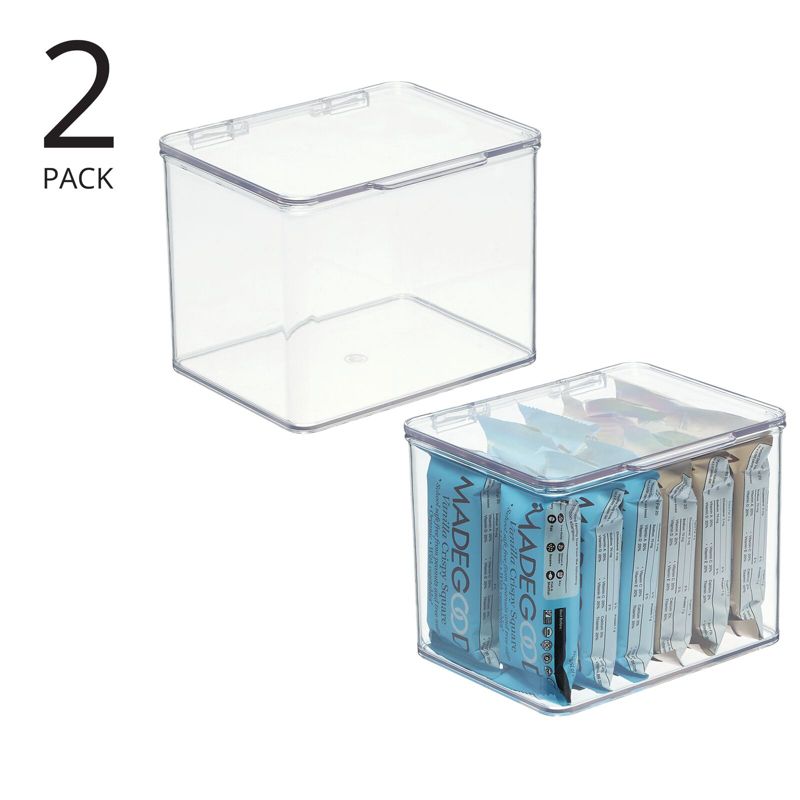 mDesign Plastic Kitchen Pantry/Fridge Organizer Box, Hinged Lid, 2 Pack, 2 of 10