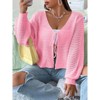 BLUEMING Women Tie Front Oversized Cardigan Bell Sleeve Knit Cropped Cardigan Crochet Bolero Shrug Sweater - 4 of 4