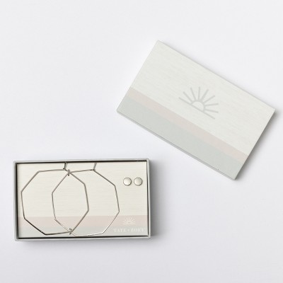 Totalee Gift Silver Geometric Octagon Earring Set Burnished Brass silver