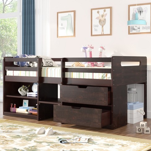 Streamdale Twin size Loft Bed with Two Shelves and Two drawers (Antique Espresso) - image 1 of 4