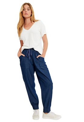 June + Vie by Roaman's Women's Plus Size Drawstring Denim Jogger