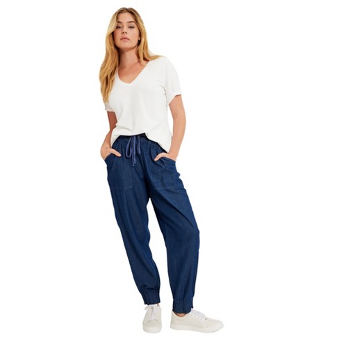 June + Vie By Roaman's Women's Plus Size Drawstring Denim Jogger : Target