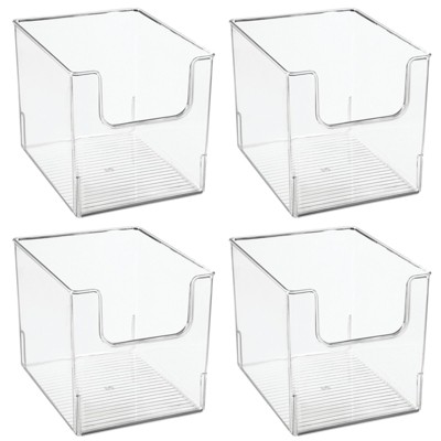 mDesign Kitchen Plastic Storage Organizer Bin with Open Front - 4 Pack - Clear