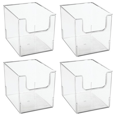 mDesign Kitchen Plastic Storage Organizer Bin with Open Front - 4 Pack - Clear