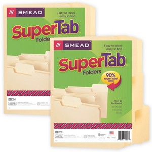 Smead® SuperTab® File Folder, Oversized 1/3-Cut Tab, Letter Size, Manila, 24 Per Pack, 2 Packs - 1 of 4