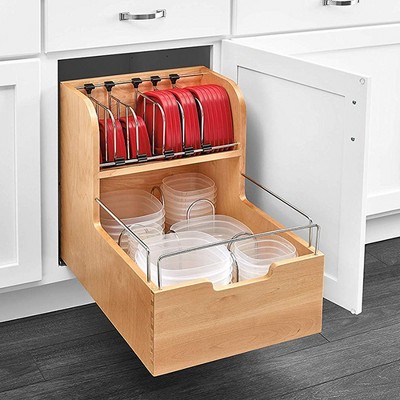 Rev-A-Shelf 18" Divided Storage Bin for Kitchen or Bathroom Cabinets, Food Storage Containers/ Utensils Organizer w/ Soft-Close, Wood, 4FSCO-18SC-1 — фото 2