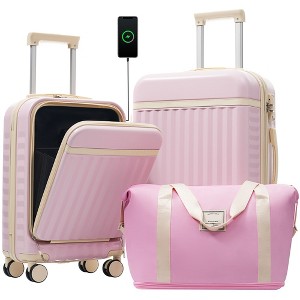Whisen 3-Piece ABS Luggage Set Including Front Opening 20” & 24” Suitcases with USB, TSA Lock and Duffel Bag - 1 of 4