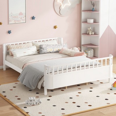 NicBex Twin/Full/Queen Kids Platform Bed Frame with Safety Guardrails & Detachable Fence,Modern Toddler Bed for Bedroom,Kids Room