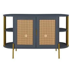 Vynxaria Elegant Curved Decorative Storage Cabinets with Gold Trim and Woven Rattan Doors - Multiple Colors Available - 1 of 4