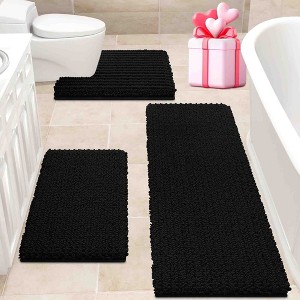 BAGOKIE 3 Piece Chenille Bathroom Rug Set - 1 of 4